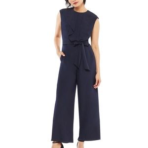 Maggy London Navy Ruffled Belted Jumpsuit NWT